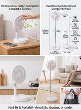 Ventilator Multifuncțional Pliabil cu Picior Telescopic – Fără Fir & Portabil