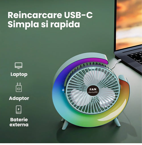 Ventilator Portabil Premium cu Iluminare RGB – Stil & Confort